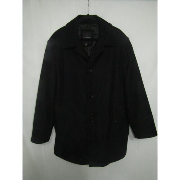London Fog Men’s Wool Blend Coat Jacket Black Large Quilted Lined Winter Warm - Picture 1 of 8